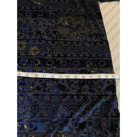 NWT Eci NY Shift Dress Medium Navy & Gold Velvet Flutter Bell Sleeves Boho Dress - Picture 13 of 16